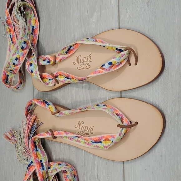 Nupie Womens Lace Up Gladiator Boho Flats Sandals shoes sz 37 US 6.5 - Picture 2 of 7